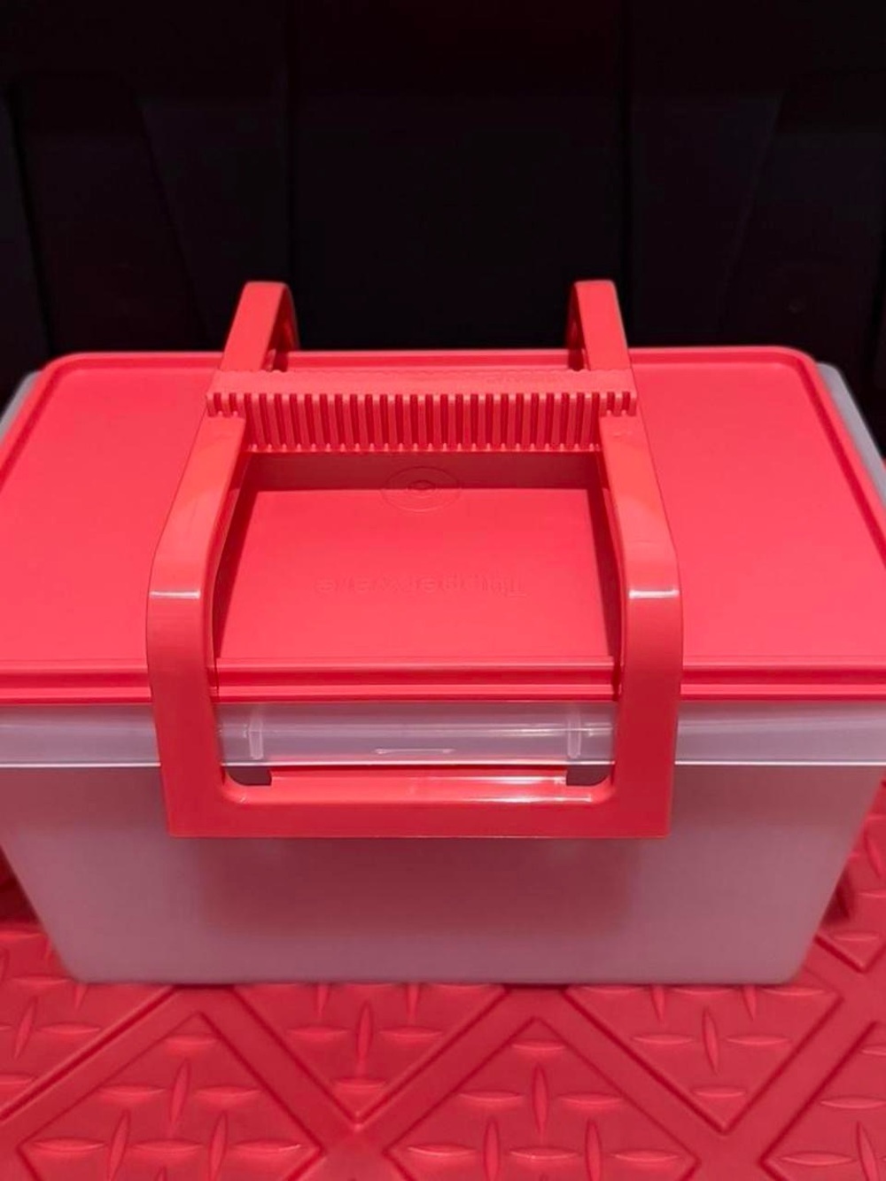 Tupperware Bright Red Portable Storage Box with Folding Handle